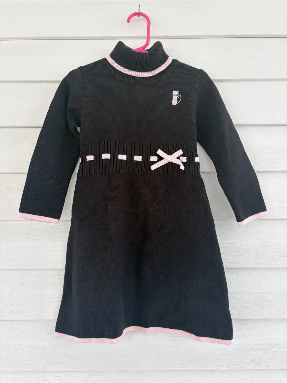 Gymboree Vintage Y2K Sweater Dress Size 3 NWT Black Pink Cat Turtleneck Dress
